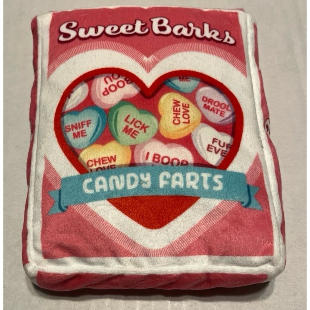 Barkbox Sweet Barks Candy Farts Dog Plush Toy BARK Squeaker Crinkle Dog Toy
